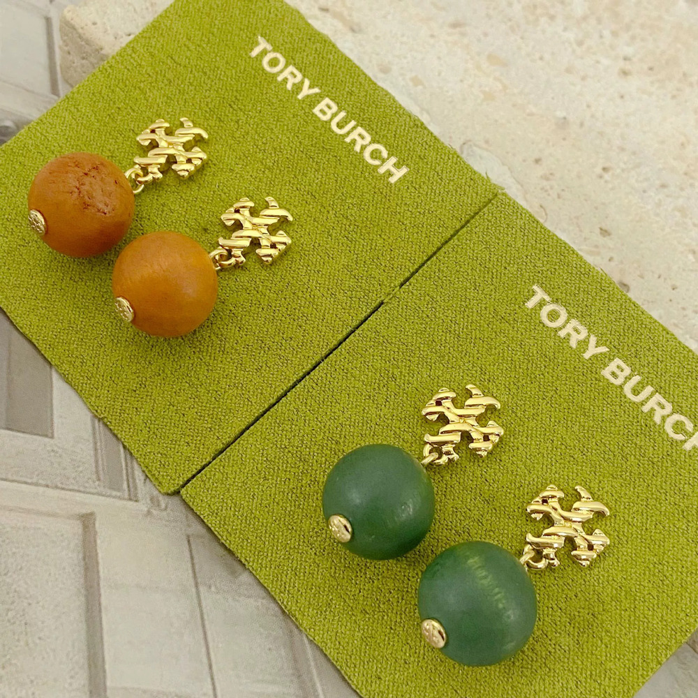 Tory Burch English Letter Stud Drop Earrings